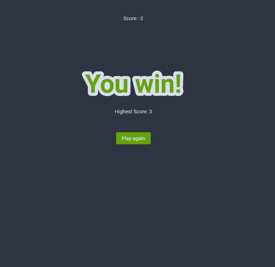 Win Screen of Dynamic Image Memory Game