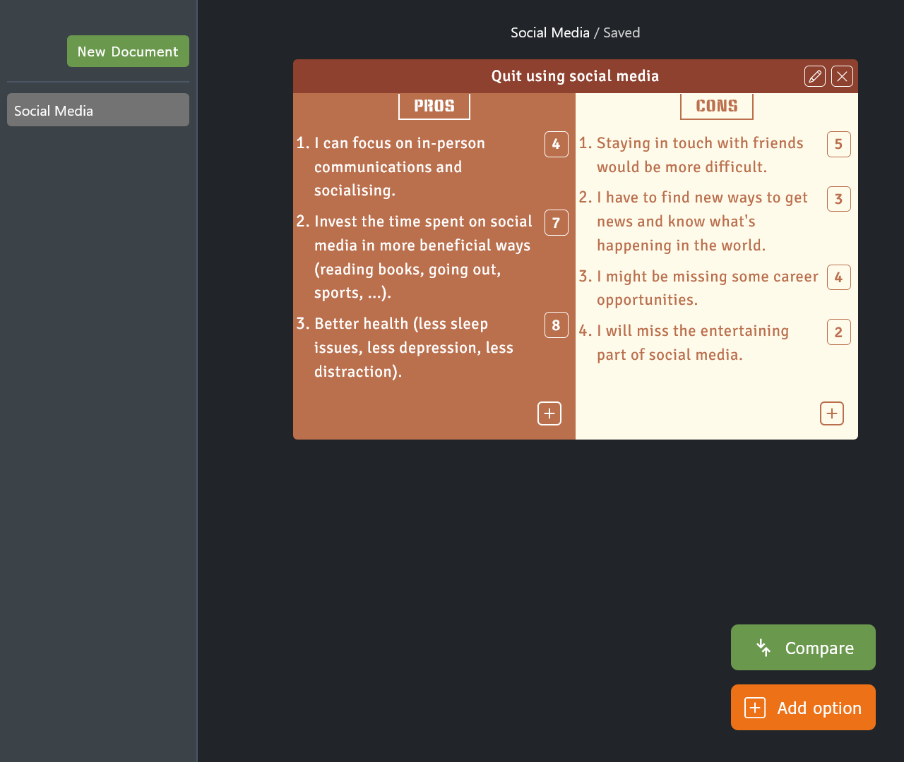 Weighted Decision Project Screenshot